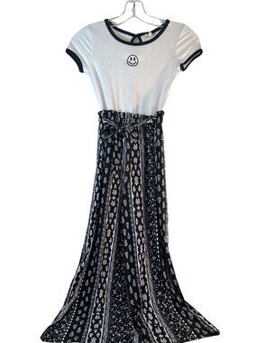 No Comment Girls Romper Wide Leg Black/White Tie Button Size 10-12 NWT